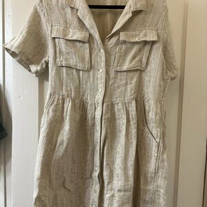 Roark Light Beige Short Sleeve Button-Up Dress
